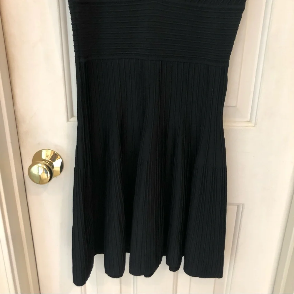 BCBGMaxAzria cocktail dress black ribbed mini full skirt, straps, Sz S, Elegant! - Picture 12 of 16